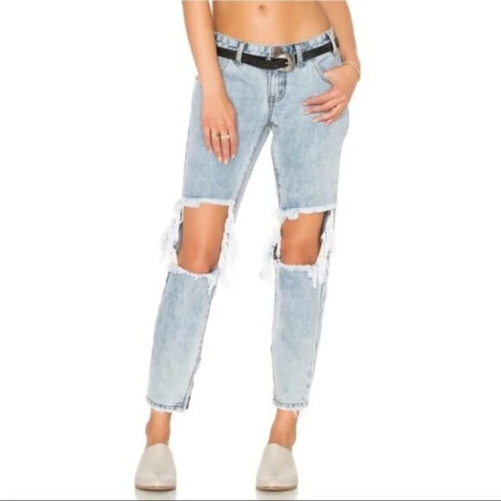 Free People One Teaspoon Skinny Jeans Straight Leg distressed light wash Size 28